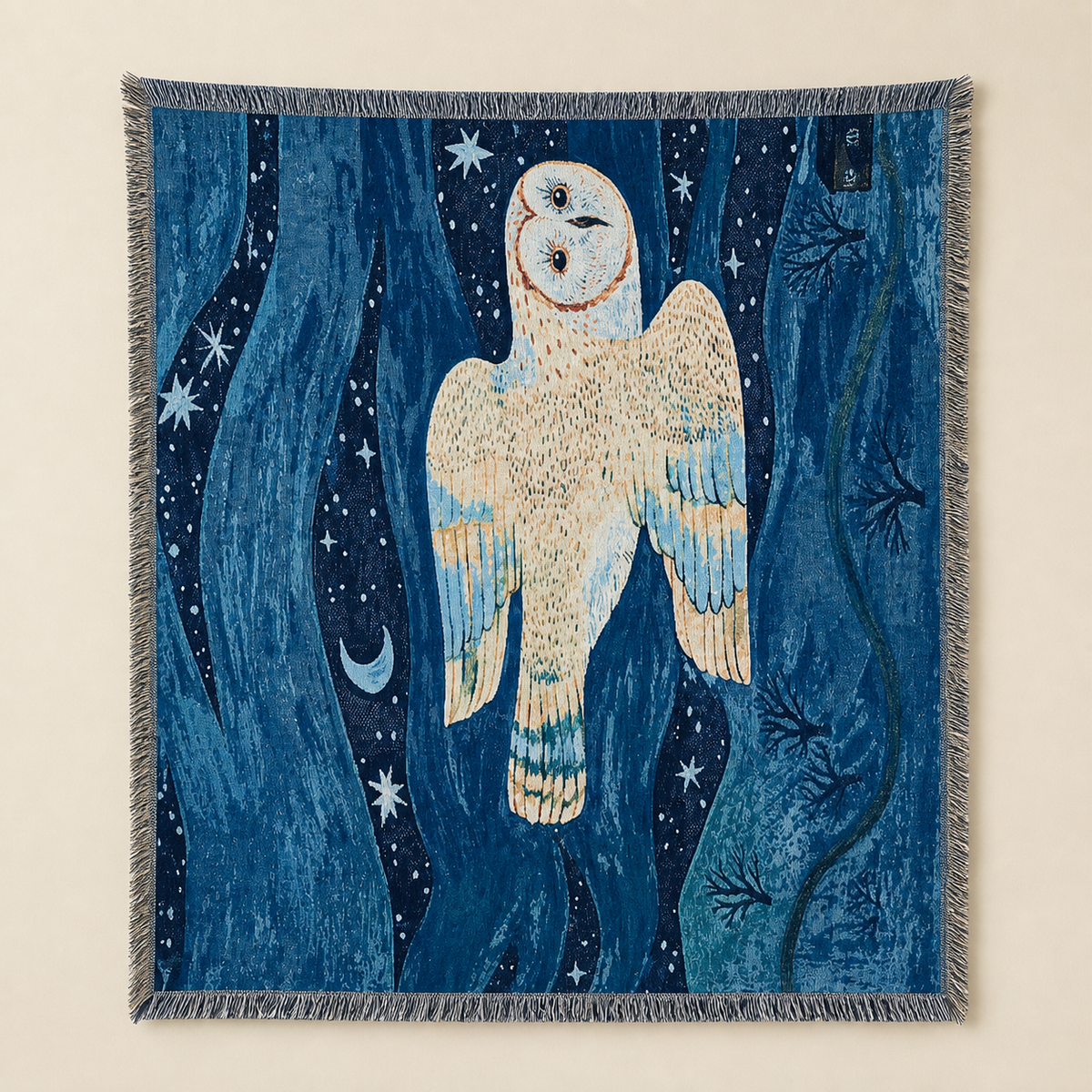 Moonlit Owl Forest Tapestry