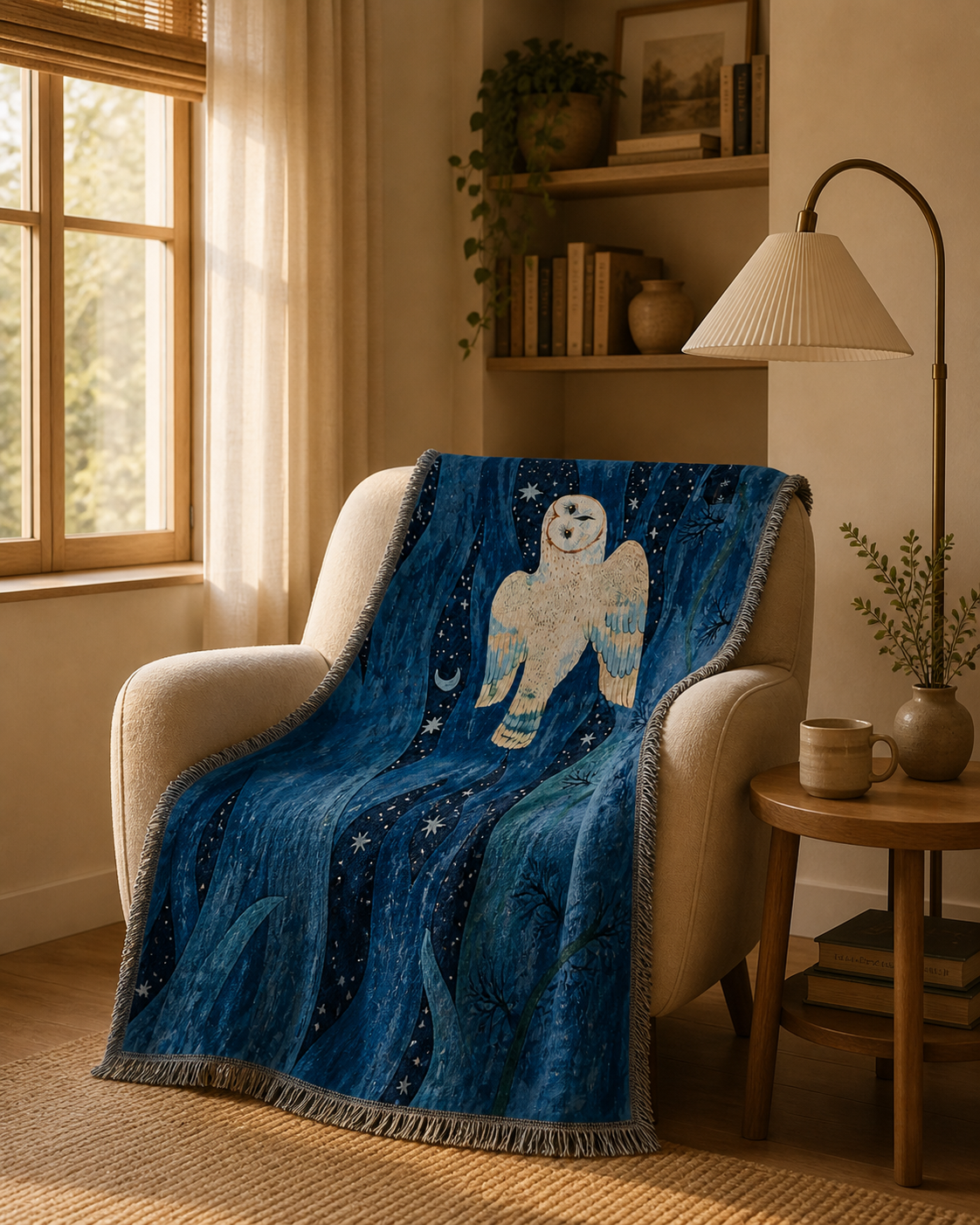 Moonlit Owl Forest Tapestry