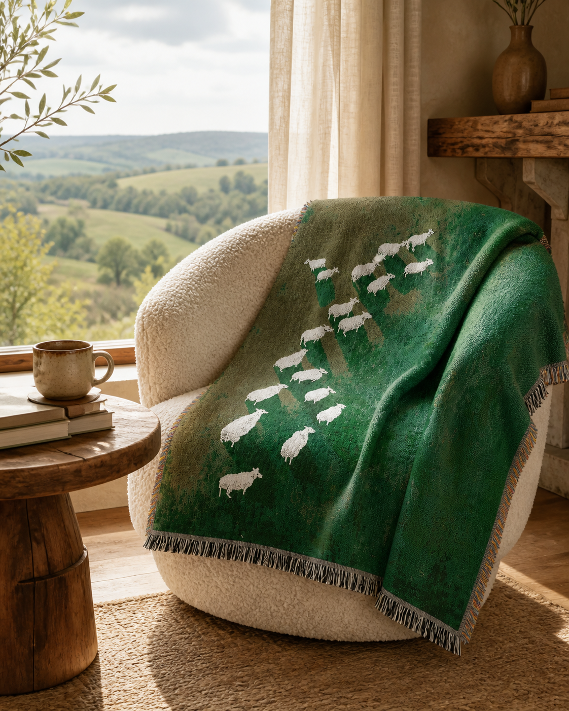 Green Meadow Sheep Throw