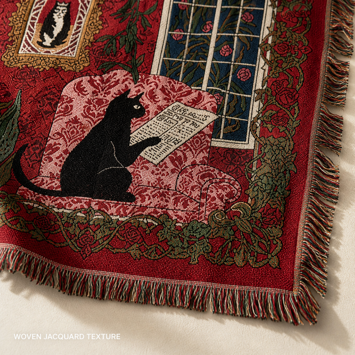 Gothic Rose Window Cat Tapestry