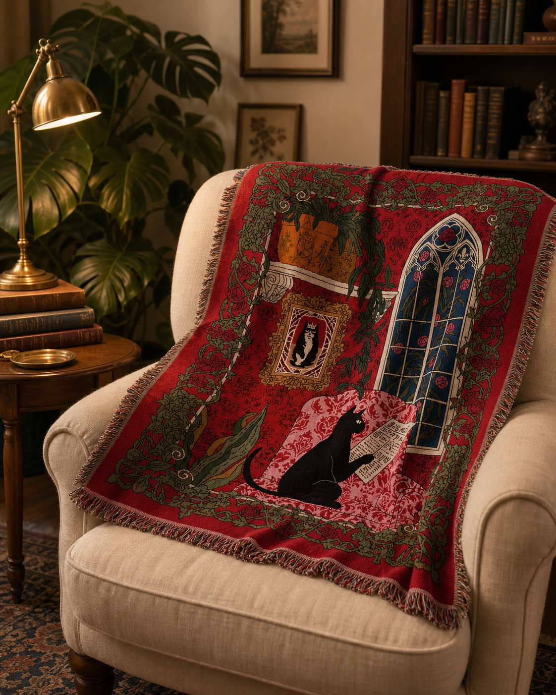 Gothic Rose Window Cat Tapestry