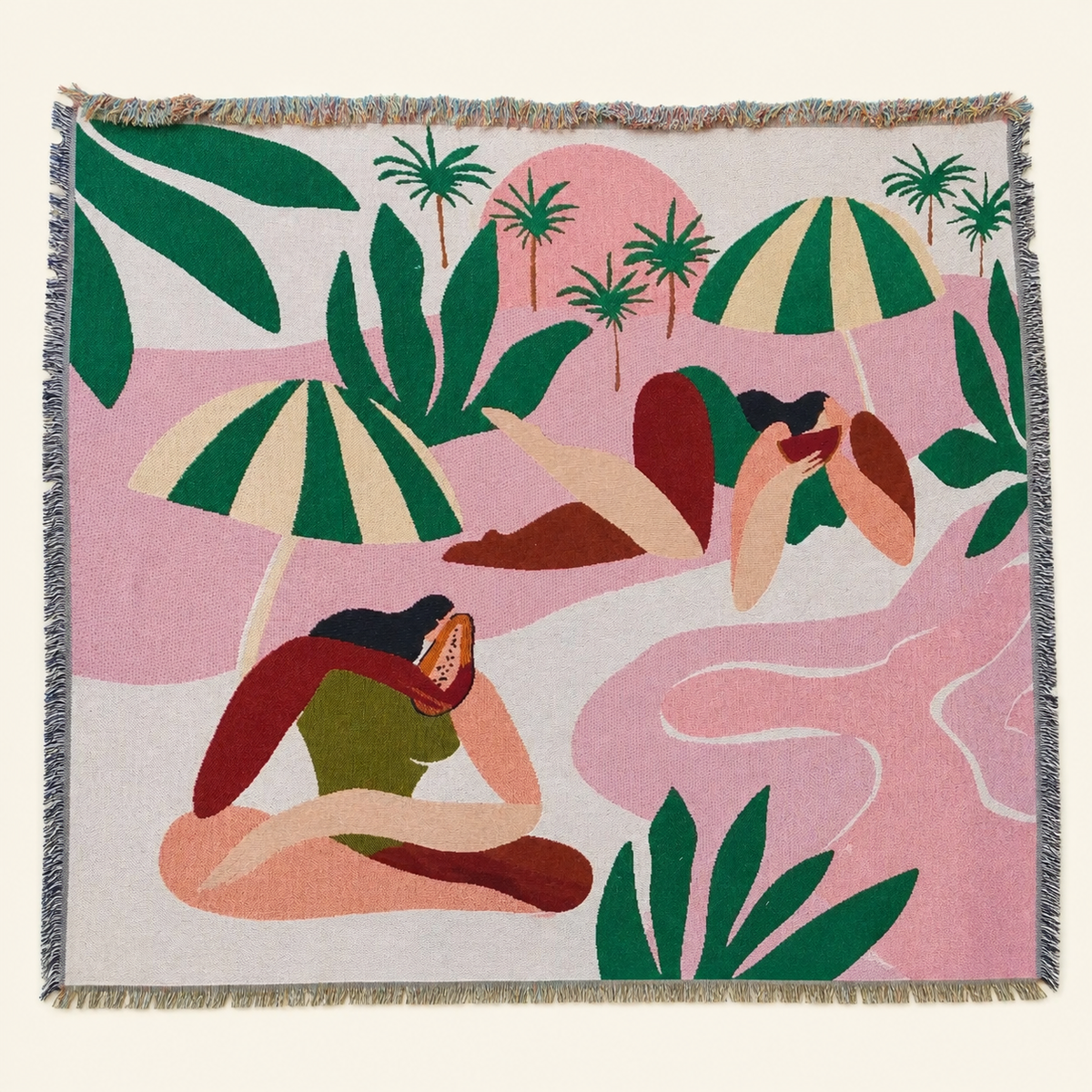 Pink Tropical Beach Tapestry