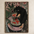 Vintage Cat & Goldfish Botanical Tapestry