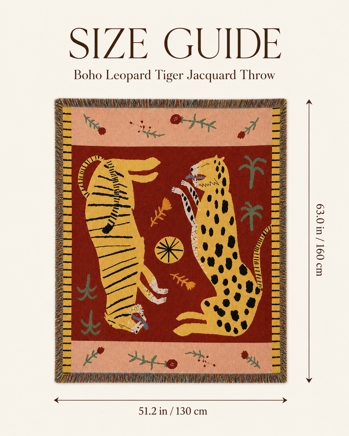 Tiger and leopard tapestry size guide